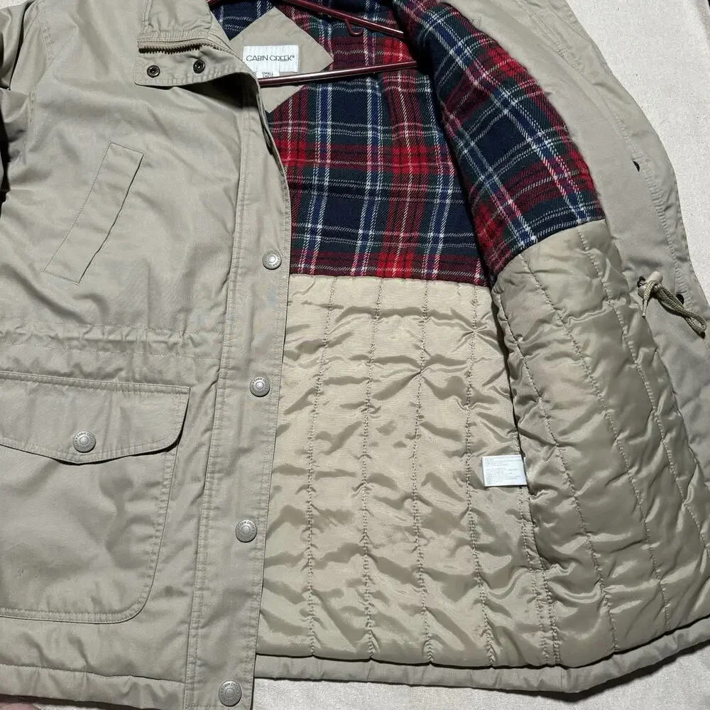 Cabin Creek Barn Field Jacket Beige Flannel Lined Pockets Full Zip Womens Small - Picture 5 of 10